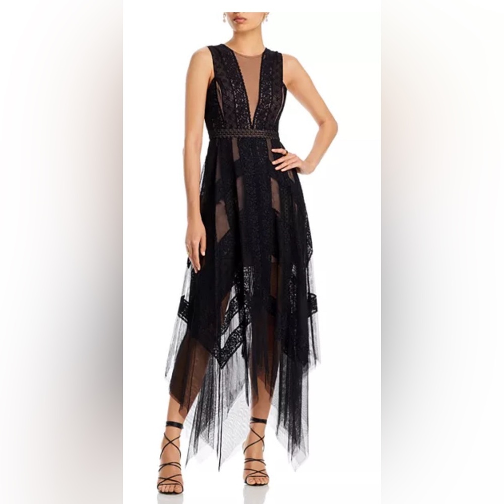Bcbgmaxazria Lace trim evening dress